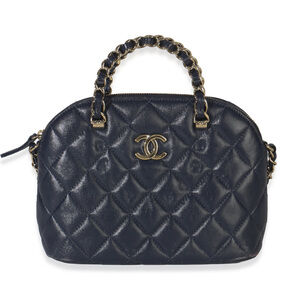 Chanel Navy Quilted Lambskin Coco Clutch On Chain